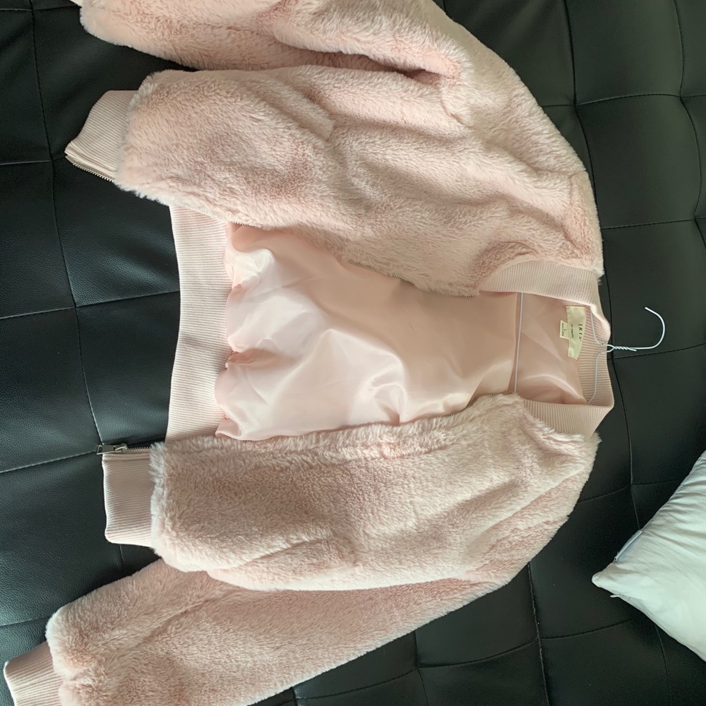 Pink fur bomber jacket, made small